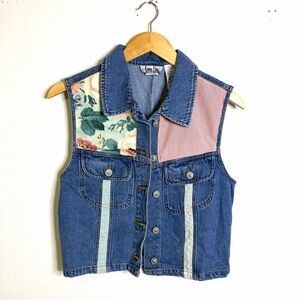 Vintage 80s 90s Jean patchwork cottagecore 100% cotton Blue Denim Vest cropped